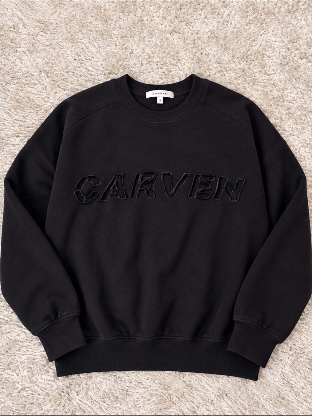 Carven Black Crewneck Sweatshirt with Raised Logo